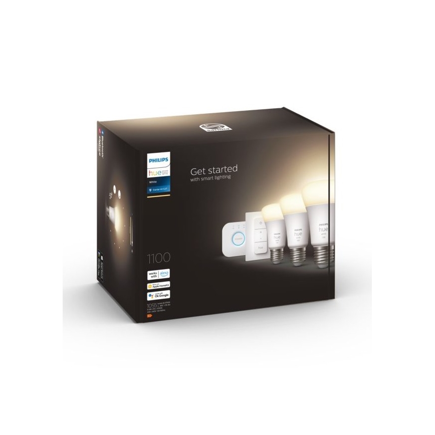 Kit de démarrage Philips Hue WHITE 3xE27/9,5W 2700K + pont Hue et télécommande variateur