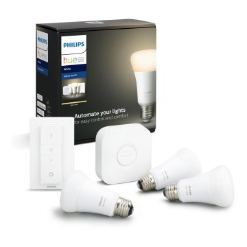 Kit de démarrage Philips Hue White 3xE27/9W 2700K + pont Hue et télécommande variateur