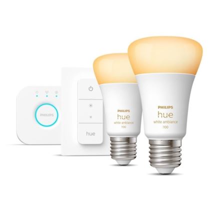 Kit de démarrage Philips Hue WHITE AMBIANCE 2xE27/8W/230V + pont Hue et télécommande variateur