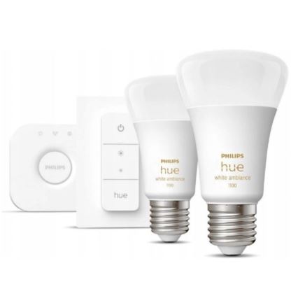 Kit de démarrage Philips Hue WHITE AMBIANCE 2xE27/8W/230V + pont Hue et télécommande variateur