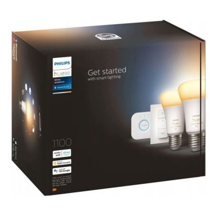 Kit de démarrage Philips Hue WHITE AMBIANCE 2xE27/8W/230V + pont Hue et télécommande variateur