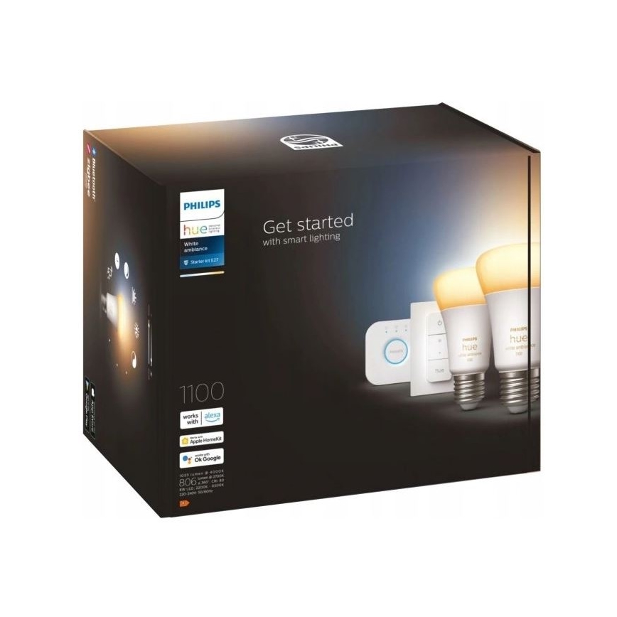Kit de démarrage Philips Hue WHITE AMBIANCE 2xE27/8W/230V + pont Hue et télécommande variateur