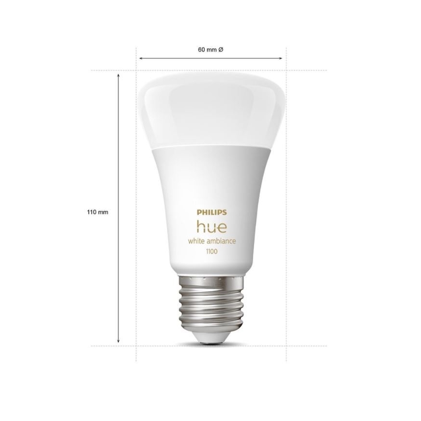 Kit de démarrage Philips Hue WHITE AMBIANCE 2xE27/8W/230V + pont Hue et télécommande variateur