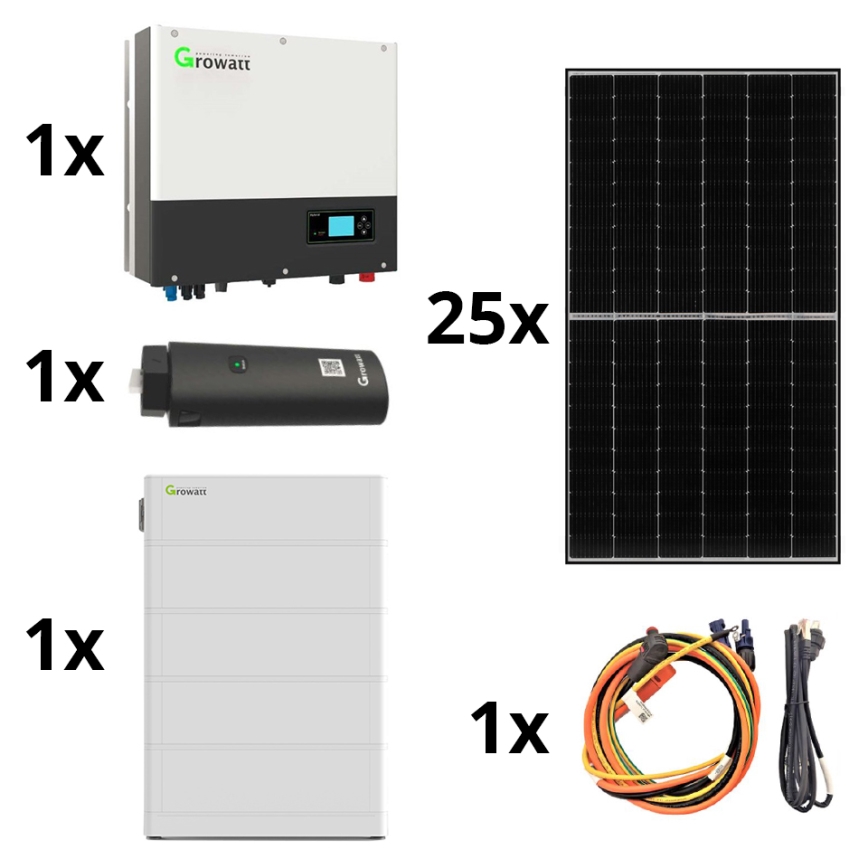 Kit solaire GROWATT : 10kWp JINKO + convertisseur hybride 3p + batterie 10,24 kWh