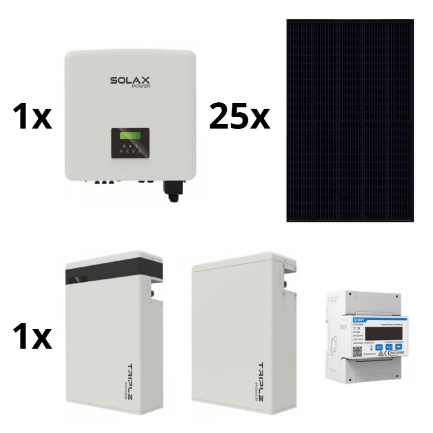 Kit solaire : SOLAX Power - 10kWp RISEN Full Black + 15kW SOLAX convertisseur 3p + 11,6 kWh pile V2