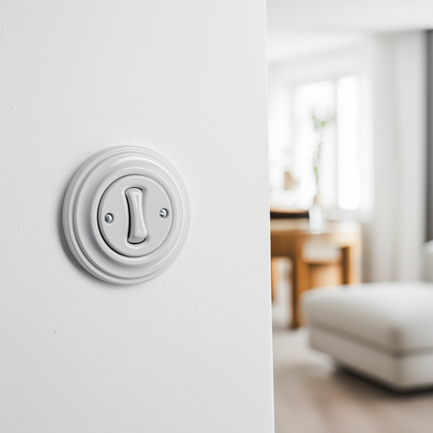 Kliklap - Bouton rétro avec cadre en céramique blanche