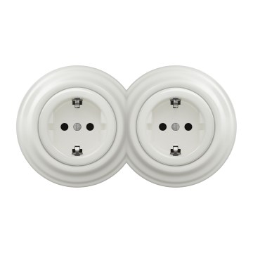 Kliklap - Double prise SCHUKO rétro pour domicile 230 V / 16 A, blanche
