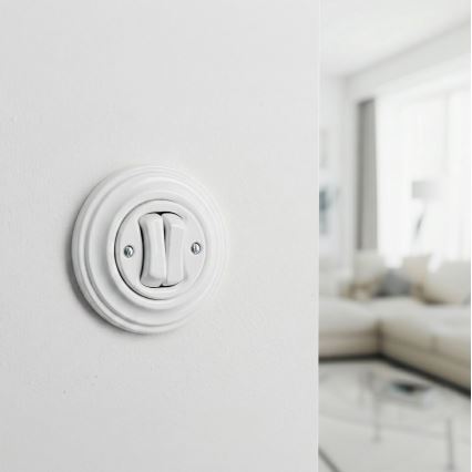 Kliklap - Interrupteur d'escalier double rétro avec cadre n° 6+6, blanc neige