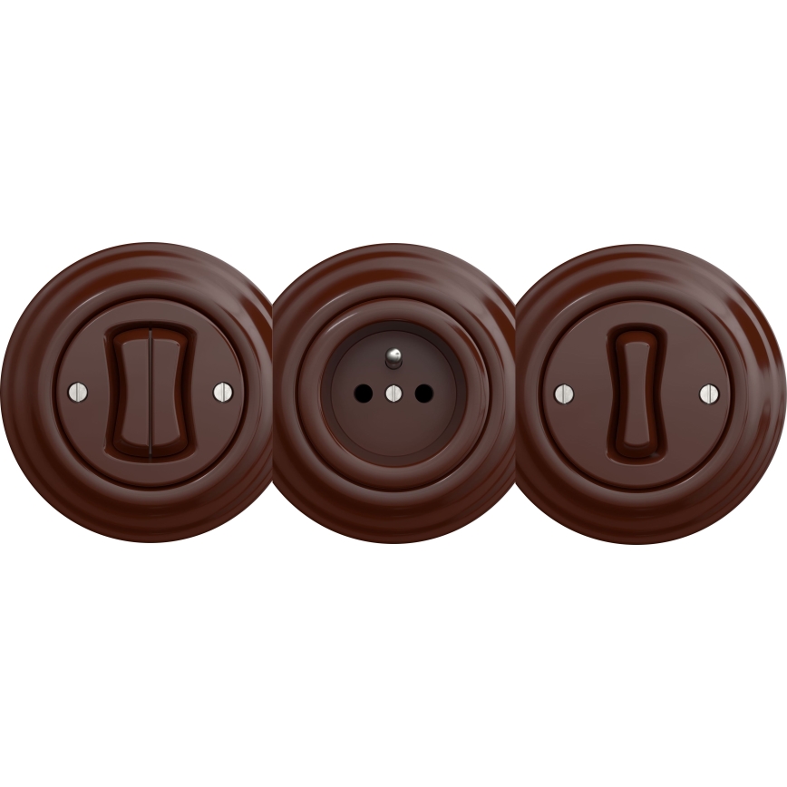 Kliklap - Interrupteur d'escalier double vintage sans cadre n° 6+6 marron