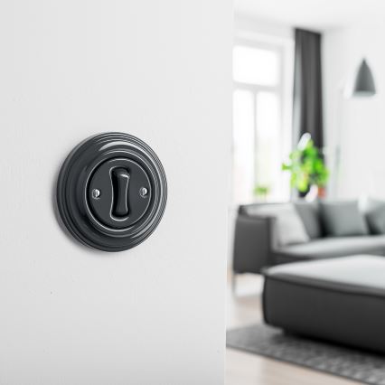 Kliklap - Interrupteur d'escalier rétro avec cadre n° 6, anthracite