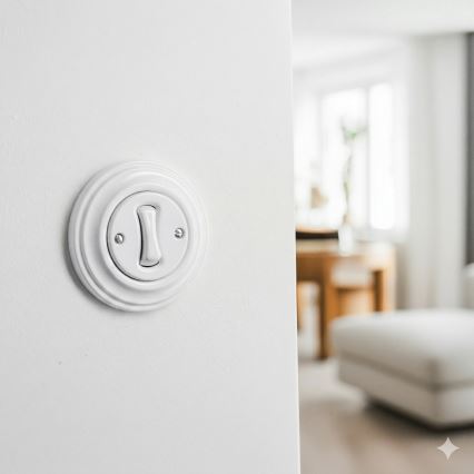 Kliklap - Interrupteur d'escalier rétro avec cadre n° 6, blanc neige