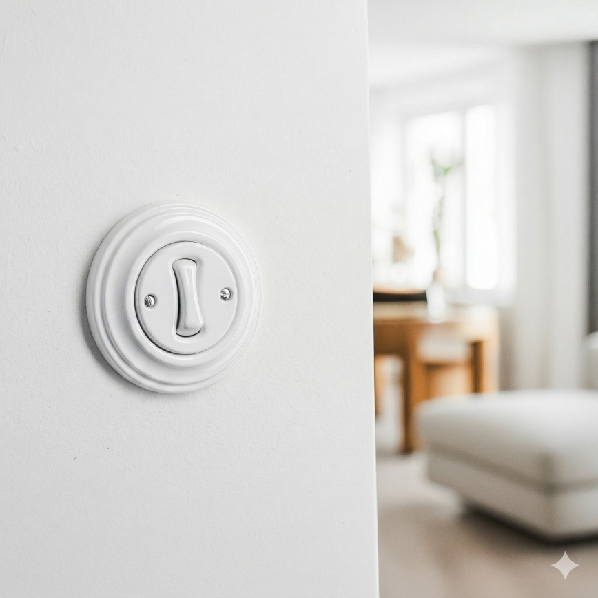 Kliklap - Interrupteur d'escalier rétro avec cadre n° 6, blanc neige