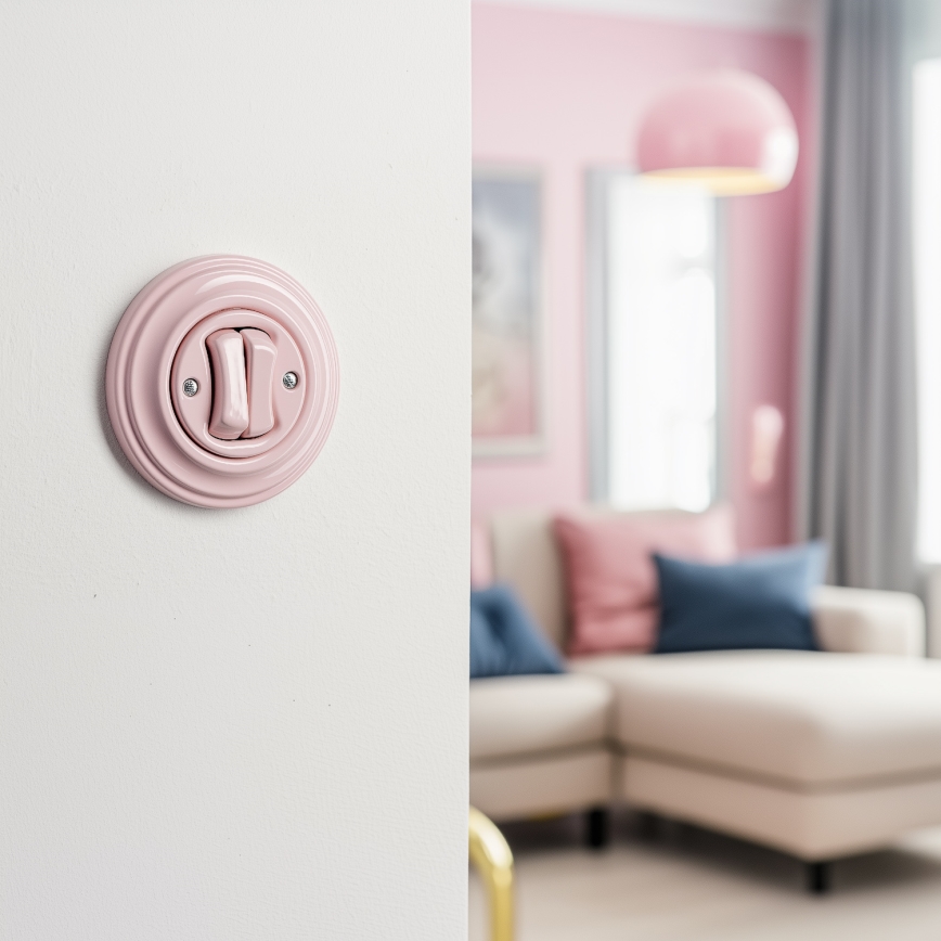 Kliklap - Interrupteur double rétro avec cadre en vieux rose