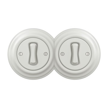 Kliklap - Interrupteur double unipolaire au style rétro avec cadre n° 1, blanc