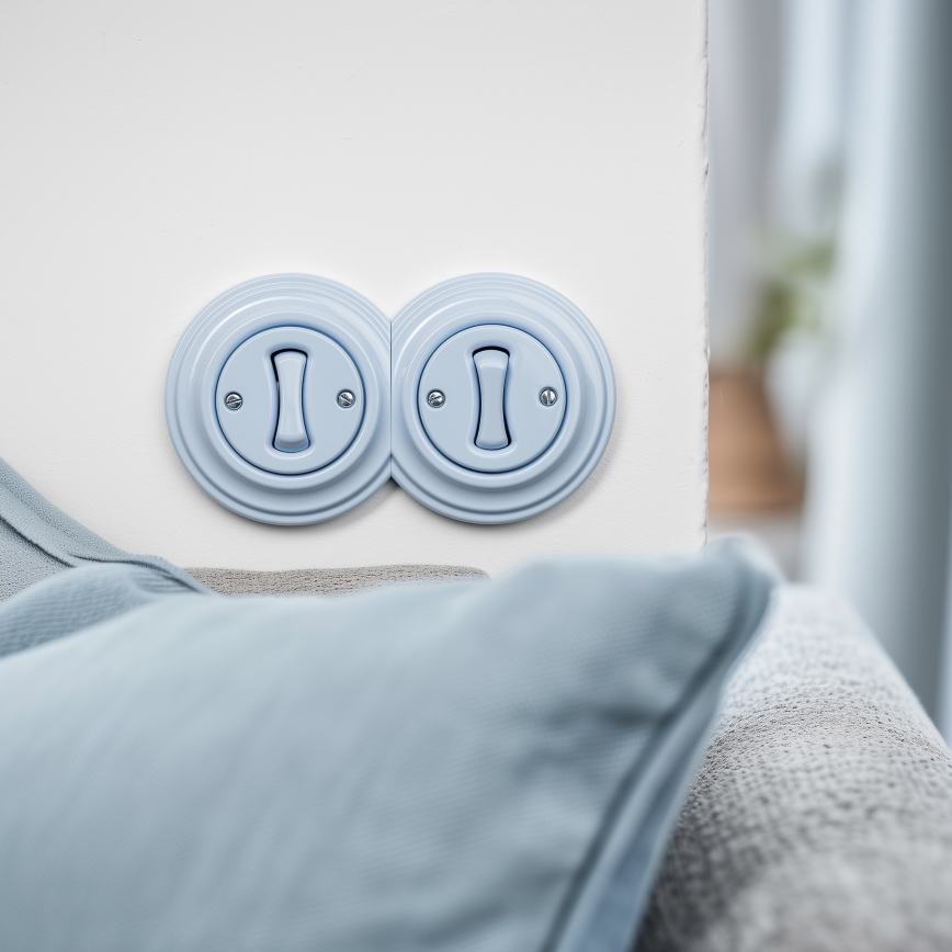 Kliklap - Interrupteur double unipolaire au style rétro avec cadre n° 1, bleu