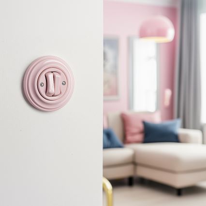 Kliklap - Interrupteur double va-et-vient au design rétro élégant avec cadre n° 6+6, coloris vieux rose