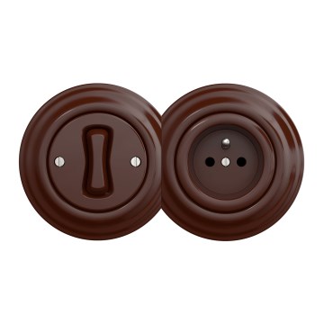 Kliklap - Interrupteur unipolaire au design rétro n°1 et prise 230 V avec cadre marron