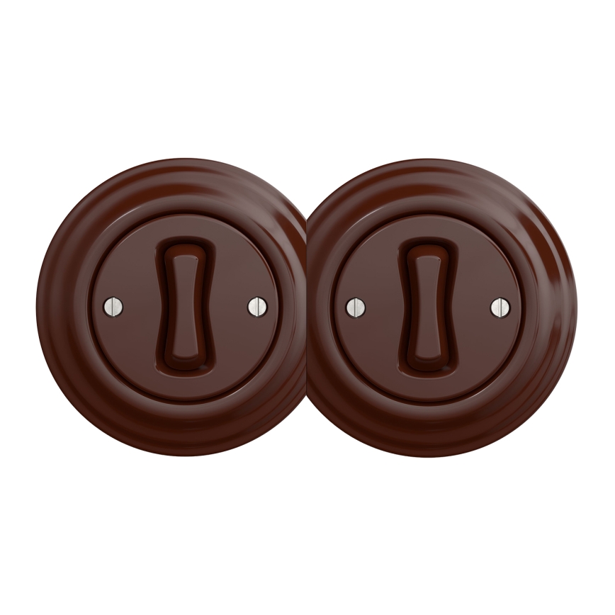 Kliklap - Interrupteur unipolaire double style rétro avec cadre n° 1, finition marron