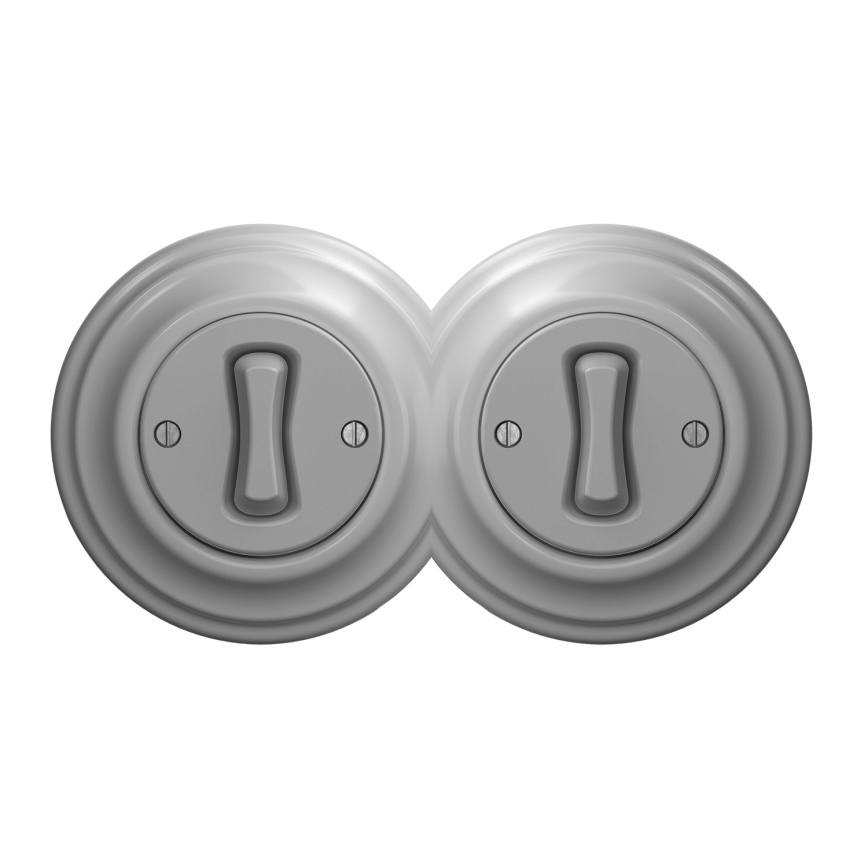 Kliklap - Interrupteur unipolaire double style rétro avec cadre n°1, gris