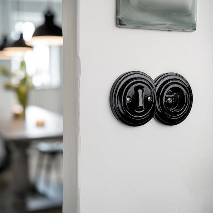 Kliklap - Interrupteur unipolaire rétro (1 module) et prise 230 V avec cadre, noir