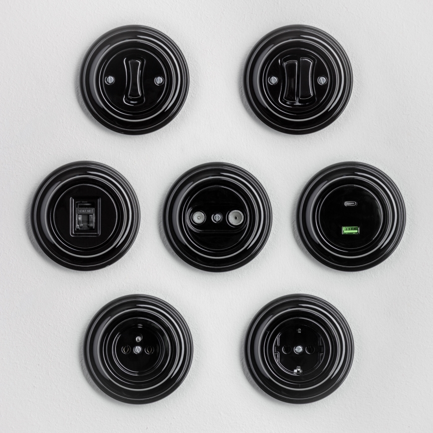 Kliklap - Interrupteur unipolaire rétro avec cadre n° 1, noir