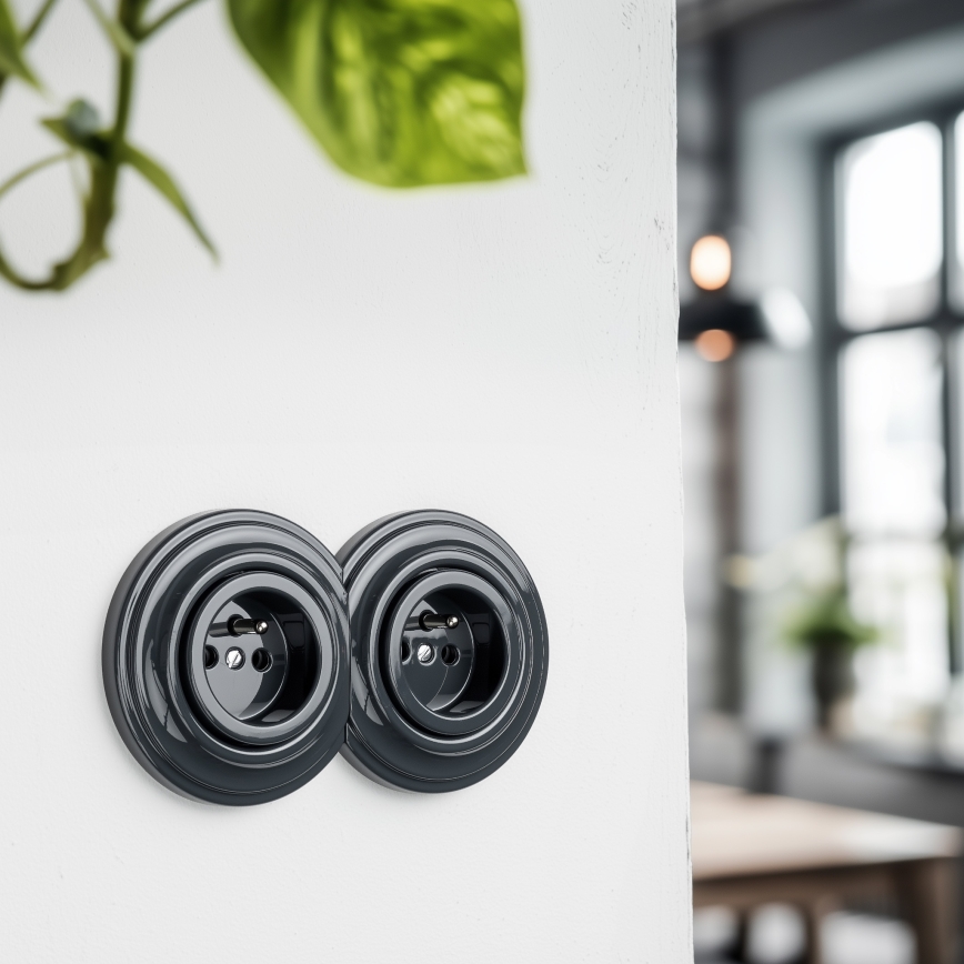Kliklap - Interrupteur unipolaire rétro n° 1 et prise 230 V avec cadre anthracite