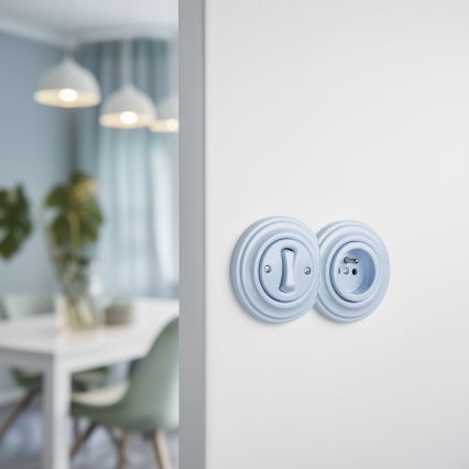 Kliklap - Interrupteur unipolaire rétro n° 1 et prise 230 V avec cadre, bleu