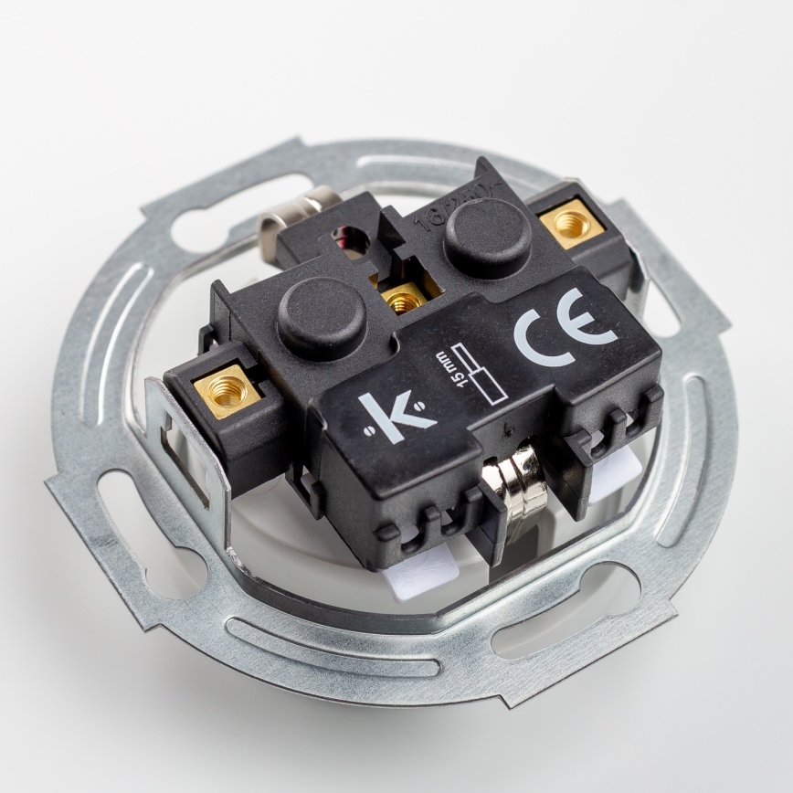 Kliklap - Interrupteur unipolaire rétro n°1 et prise SCHUKO 230 V avec cadre en céramique blanche