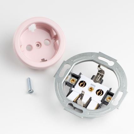Kliklap - Interrupteur unipolaire rétro n° 1 et prise SCHUKO 230 V avec cadre, vieux rose