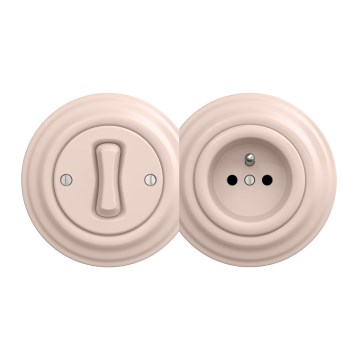 Kliklap - Interrupteur unipolaire rétro n°1 et prise 230 V avec cadre, rose poudré