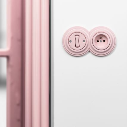Kliklap - Interrupteur unipolaire rétro n°1 et prise 230 V avec cadre, rose poudré