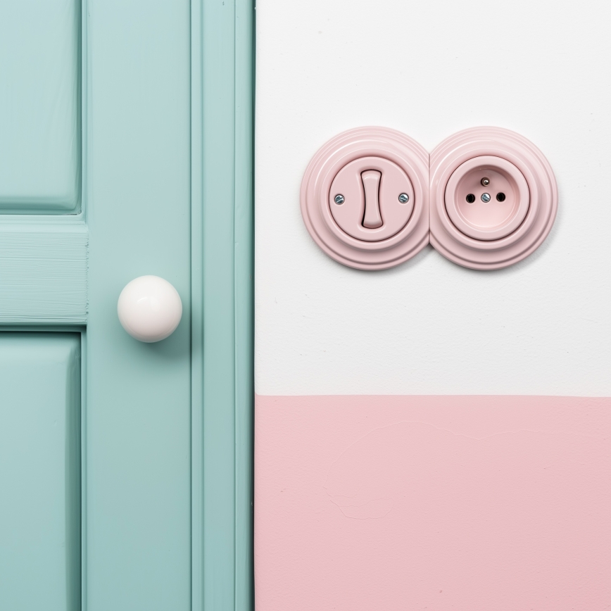 Kliklap - Interrupteur unipolaire rétro n°1 et prise 230 V avec cadre, rose poudré