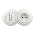Kliklap - Interrupteur unipolaire rétro n°1 et prise 230V avec cadre blanc neige
