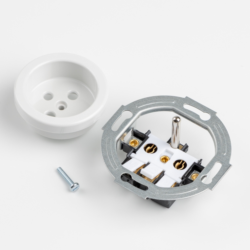 Kliklap - Interrupteur unipolaire rétro n°1 et prise 230V avec cadre blanc neige