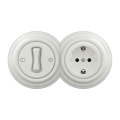 Kliklap - Interrupteur unipolaire rétro n°1 et prise SCHUKO 230 V avec cadre en céramique blanche