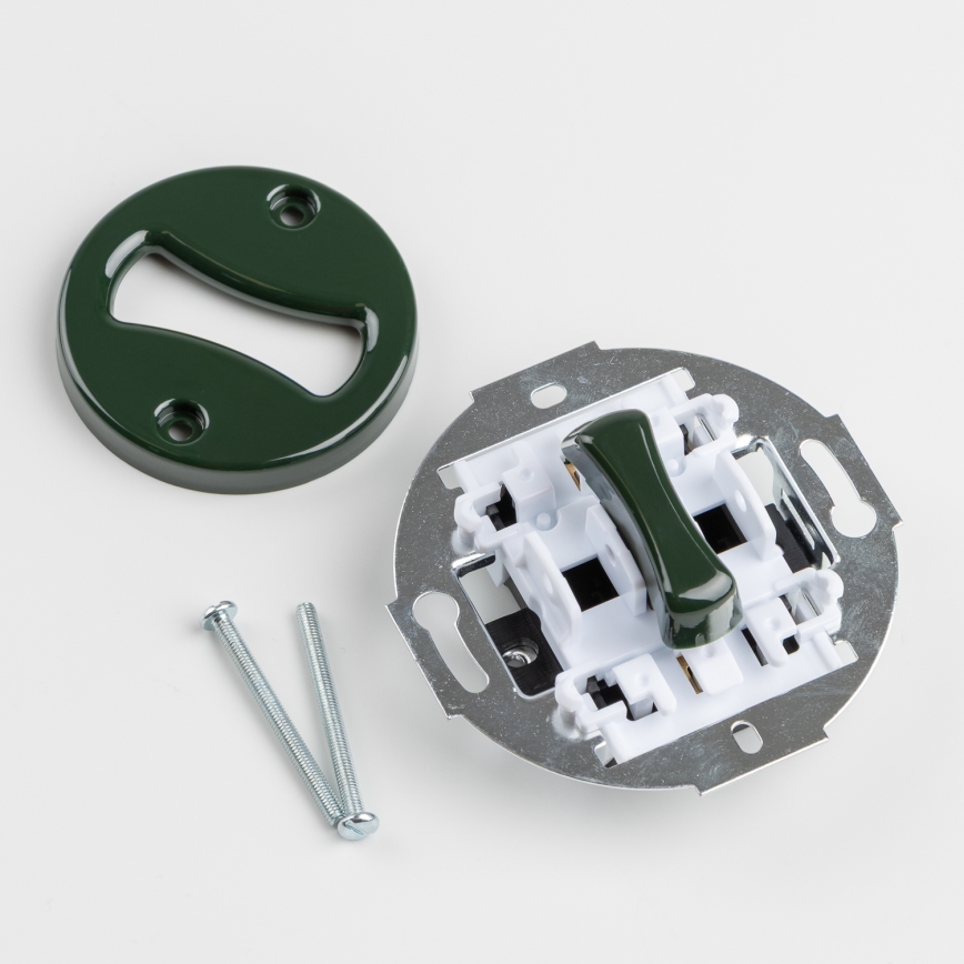 Kliklap - Interrupteur unipolaire rétro n°1 et prise SCHUKO 230 V avec cadre vert