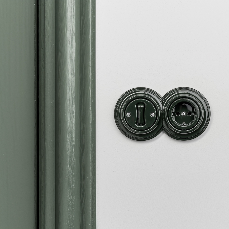 Kliklap - Interrupteur unipolaire rétro n°1 et prise SCHUKO 230 V avec cadre vert