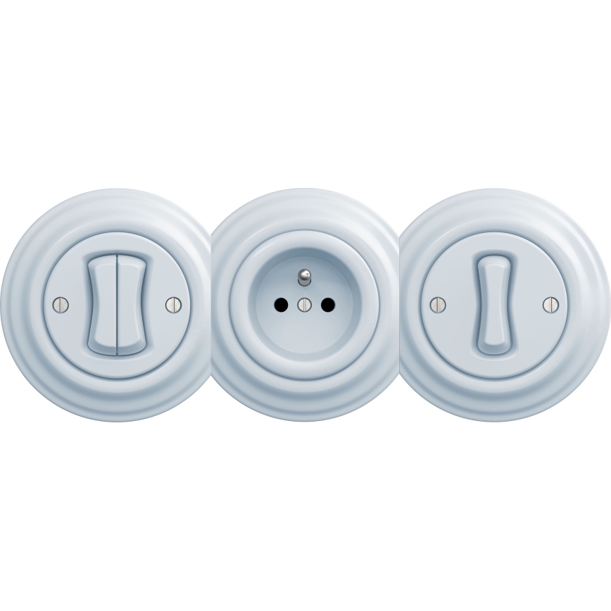 Kliklap - Interrupteur vintage à double bouton-poussoir sans cadre bleu