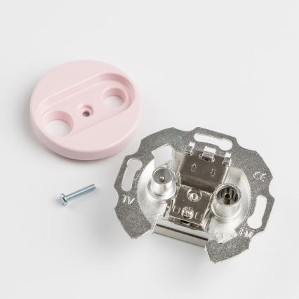 Kliklap - Prise coaxiale TV+radio rétro (passante) avec cadre rose poudré