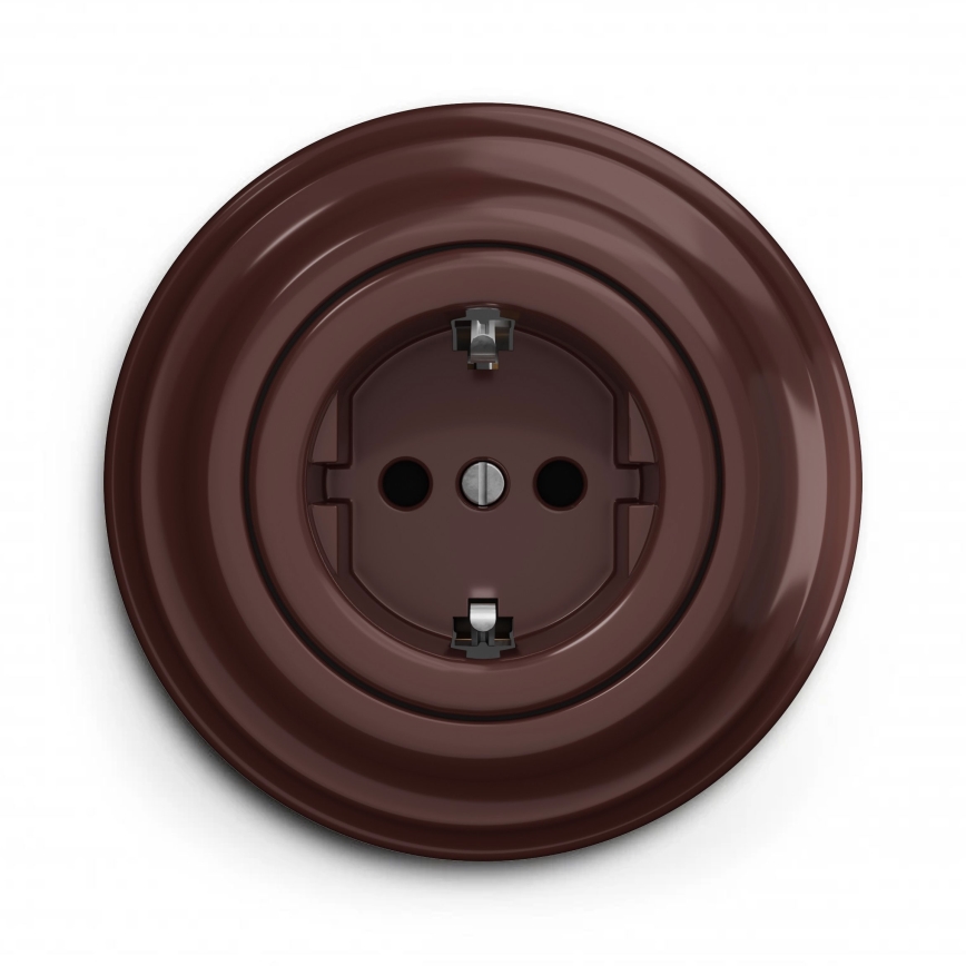Kliklap - Prise de courant domestique au design rétro avec cadre SCHUKO 230 V / 16 A, marron