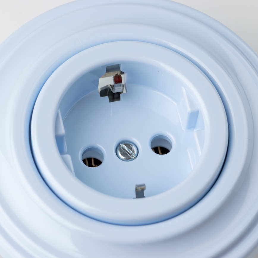Kliklap - Prise domestique rétro avec cadre SCHUKO 230V/16A, bleue