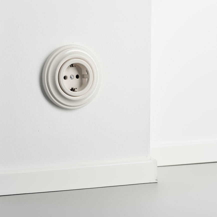 Kliklap - Prise domestique rétro SCHUKO 230V/16A avec cadre, beige