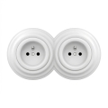 Kliklap - Prise double murale rétro avec cadre 230 V, blanc neige