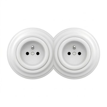 Kliklap - Prise double murale rétro avec cadre 230 V, blanc neige