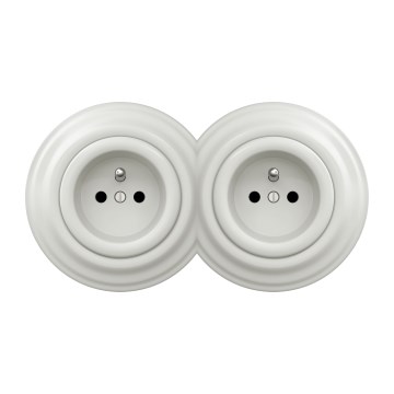 Kliklap - Prise double murale rétro avec cadre 230 V en céramique blanche