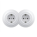 Kliklap - Prise double murale rétro pour habitation avec enjoliveur SCHUKO, 230 V, blanc neige