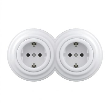Kliklap - Prise double murale rétro pour habitation avec enjoliveur SCHUKO, 230 V, blanc neige