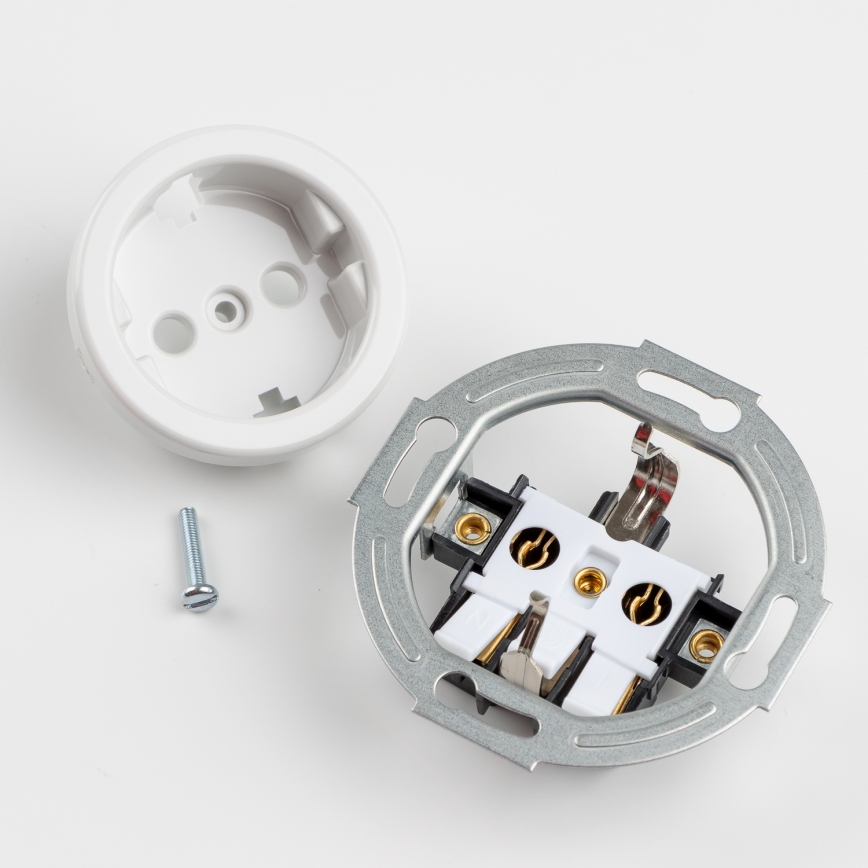Kliklap - Prise double murale rétro pour habitation avec enjoliveur SCHUKO, 230 V, blanc neige