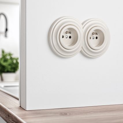 Kliklap - Prise double rétro murale avec cadre 230 V beige