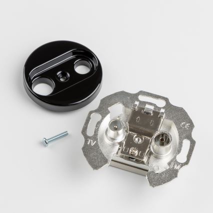 Kliklap - Prise murale coaxiale rétro TV+Radio (passante) avec cadre noir